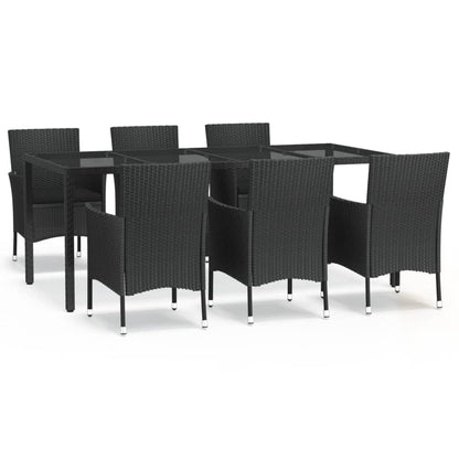 7-tlg. Garten-Essgruppe mit Kissen Schwarz Poly Rattan