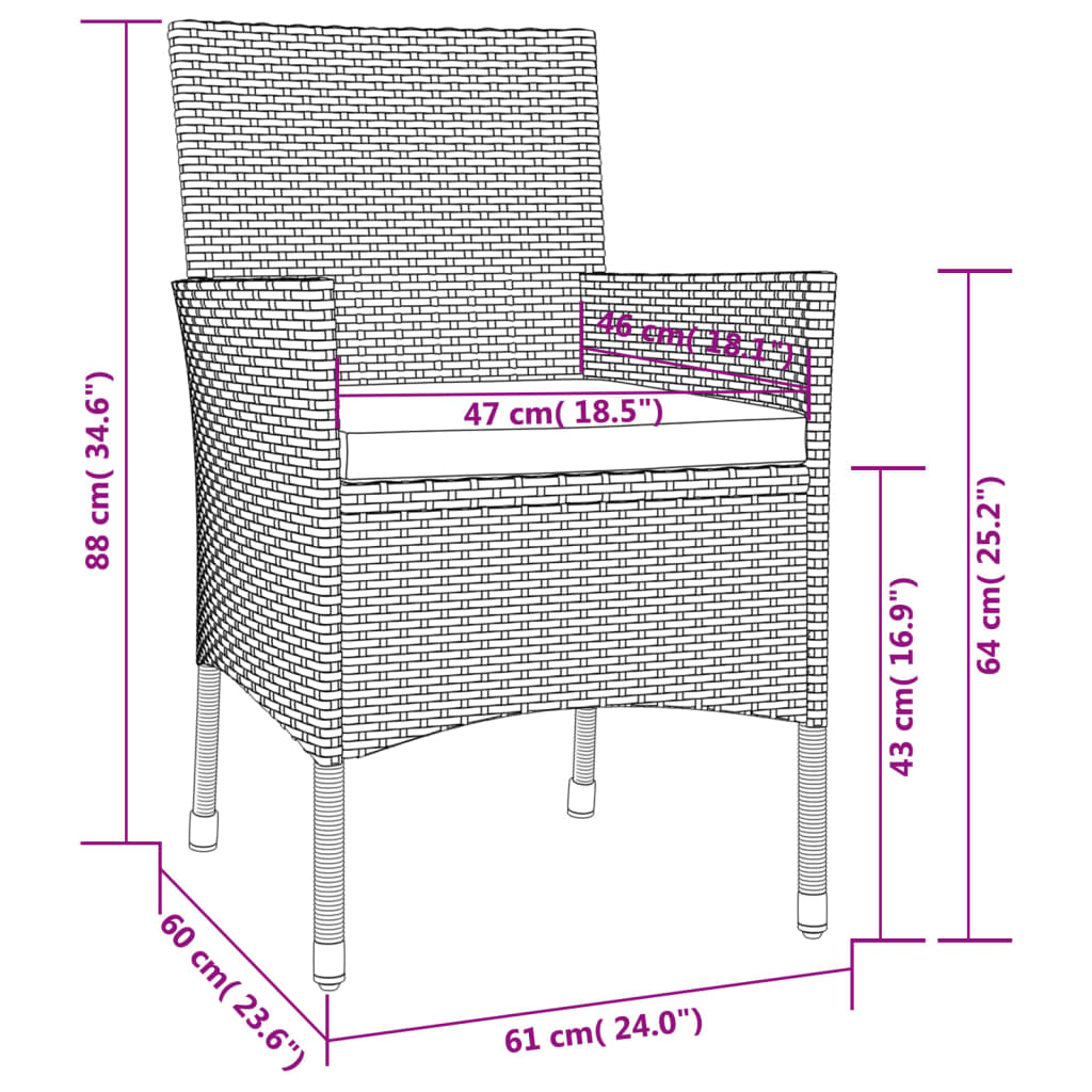 7-tlg. Garten-Essgruppe mit Kissen Schwarz Poly Rattan