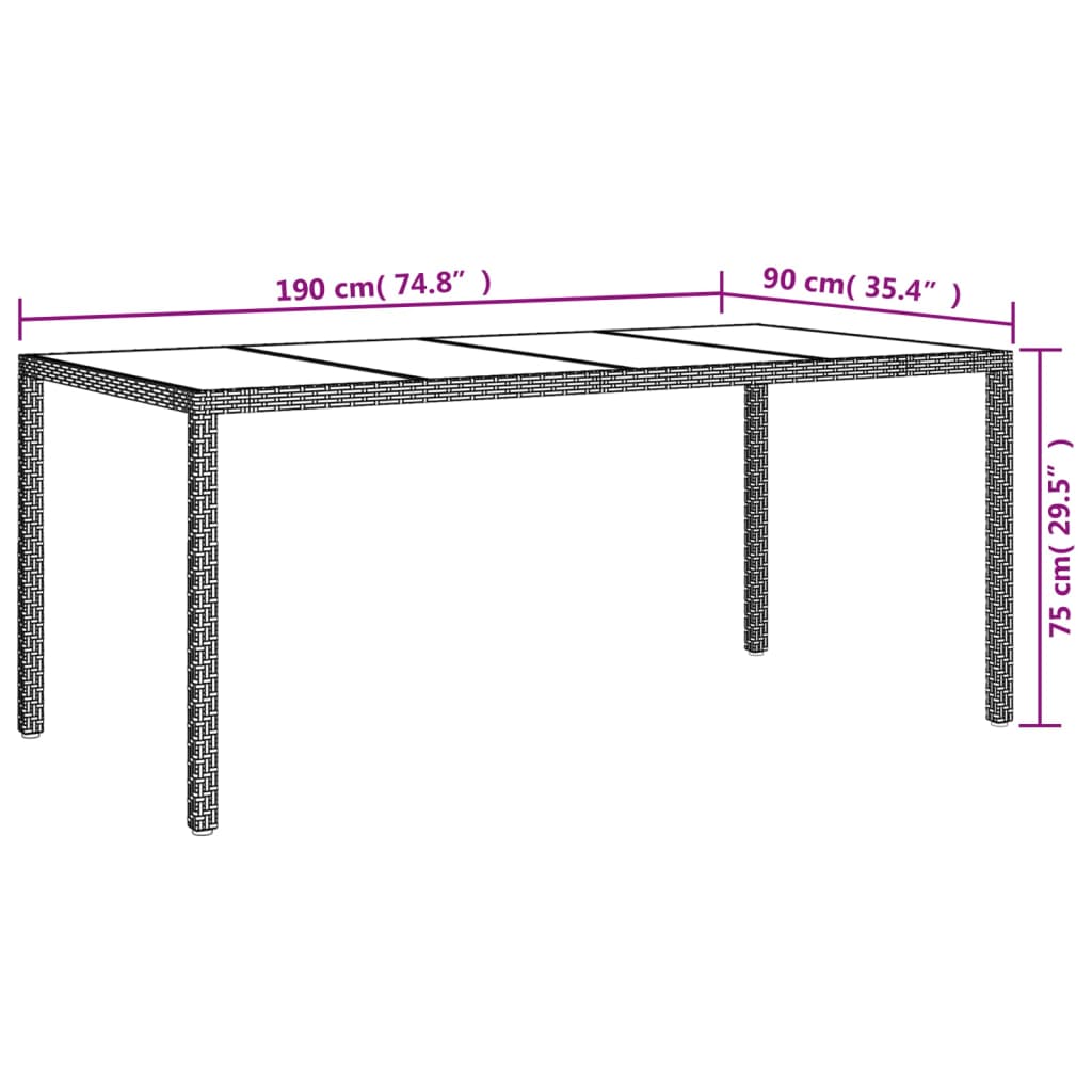 7-tlg. Garten-Essgruppe mit Kissen Schwarz Poly Rattan