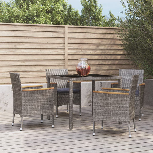 5-tlg. Garten-Essgruppe mit Kissen Grau Poly Rattan