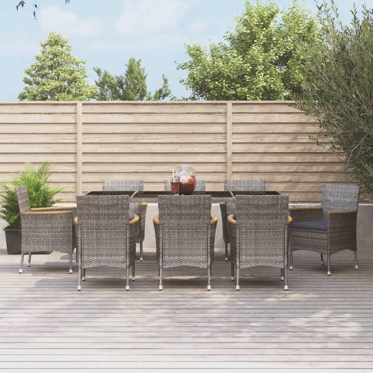 9-tlg. Garten-Essgruppe mit Kissen Grau Poly Rattan