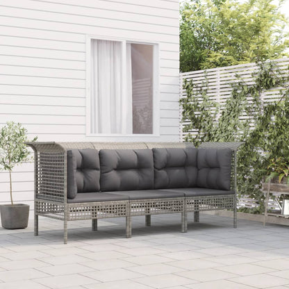 3-tlg. Garten-Lounge-Set mit Kissen Grau Poly Rattan