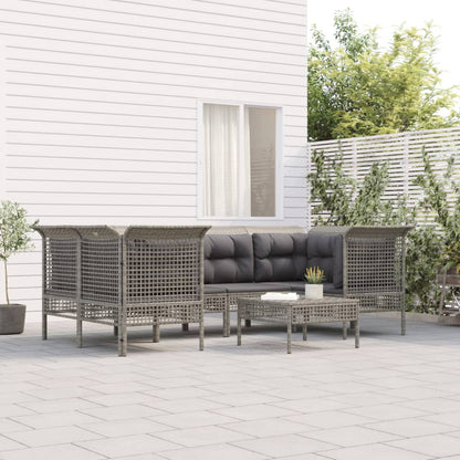 7-tlg. Garten-Lounge-Set mit Kissen Grau Poly Rattan