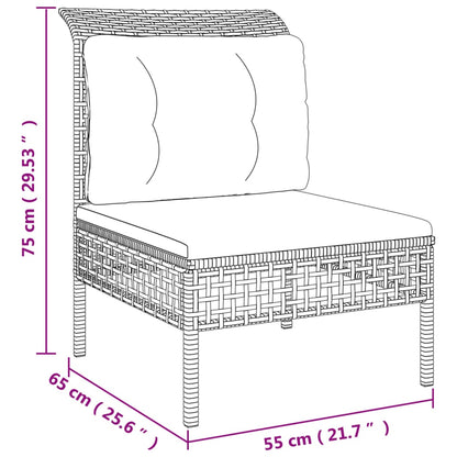 8-tlg. Garten-Lounge-Set mit Kissen Grau Poly Rattan