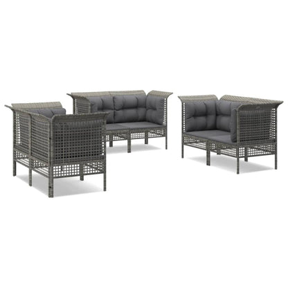 6-tlg. Garten-Lounge-Set mit Kissen Grau Poly Rattan