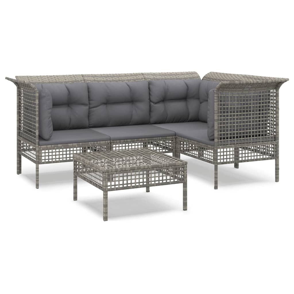 5-tlg. Garten-Lounge-Set mit Kissen Grau Poly Rattan