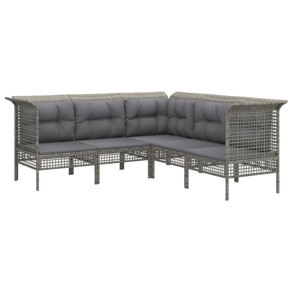 6-tlg. Garten-Lounge-Set mit Kissen Grau Poly Rattan