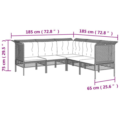 6-tlg. Garten-Lounge-Set mit Kissen Grau Poly Rattan