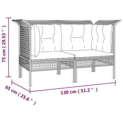 6-tlg. Garten-Lounge-Set mit Kissen Grau Poly Rattan