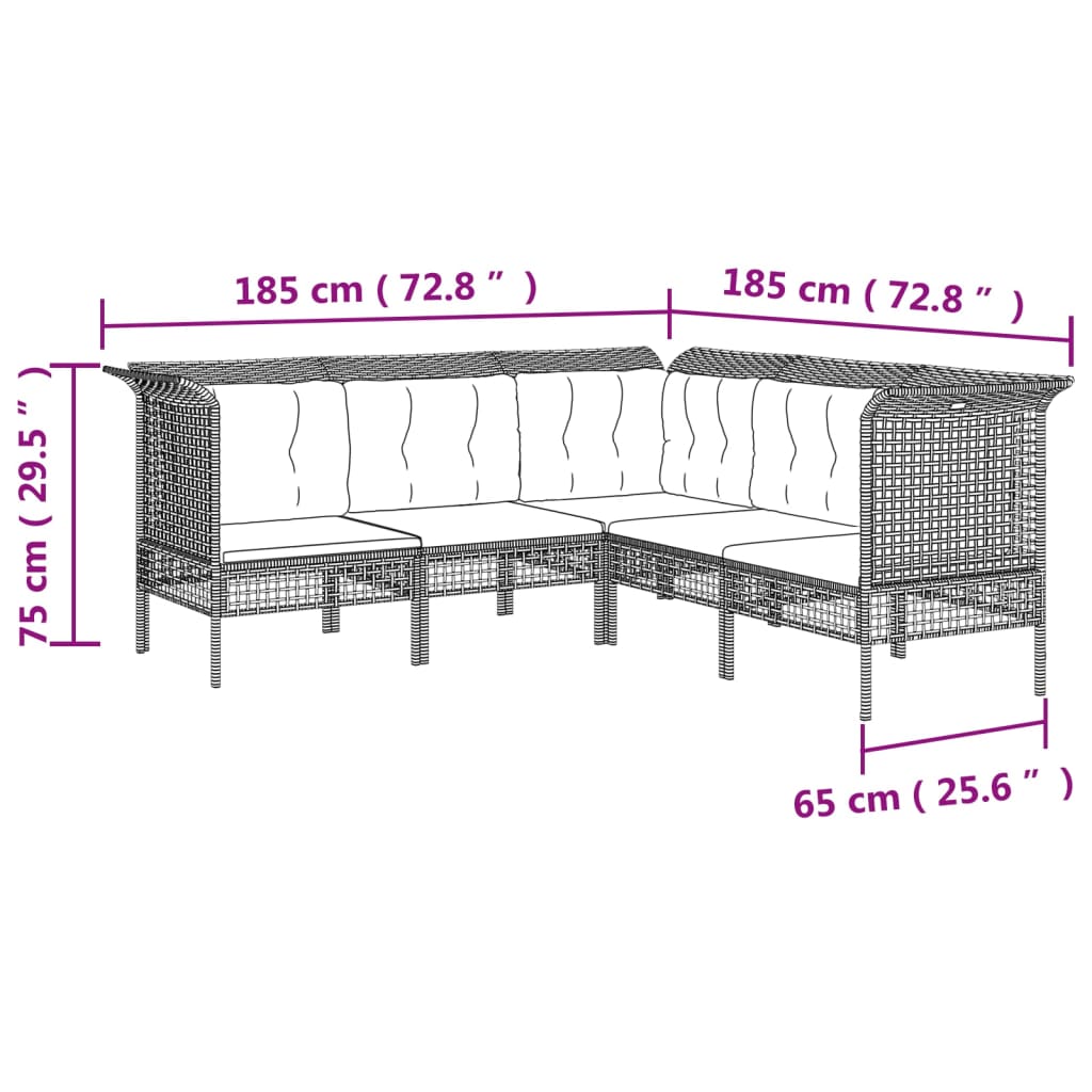 8-tlg. Garten-Lounge-Set mit Kissen Grau Poly Rattan