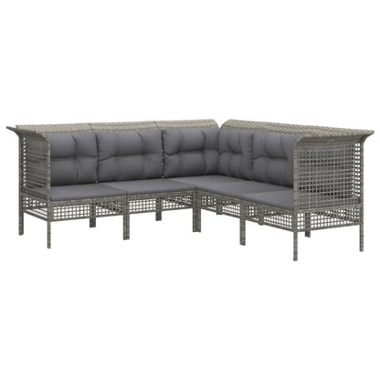 13-tlg. Garten-Lounge-Set mit Kissen Grau Poly Rattan