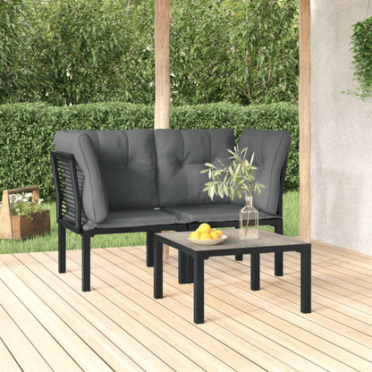 3-tlg. Garten-Lounge-Set Schwarz und Grau Poly Rattan