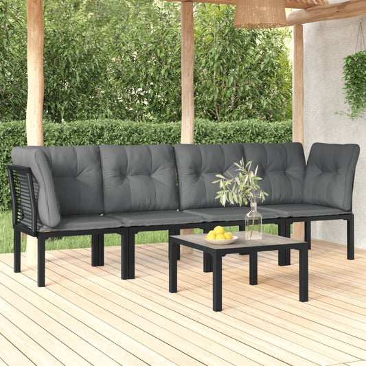 5-tlg. Garten-Lounge-Set Schwarz und Grau Poly Rattan