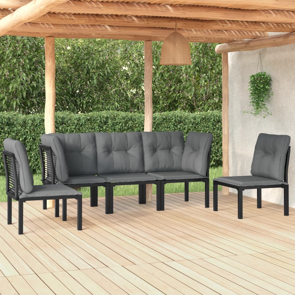 5-tlg. Garten-Lounge-Set Schwarz und Grau Poly Rattan