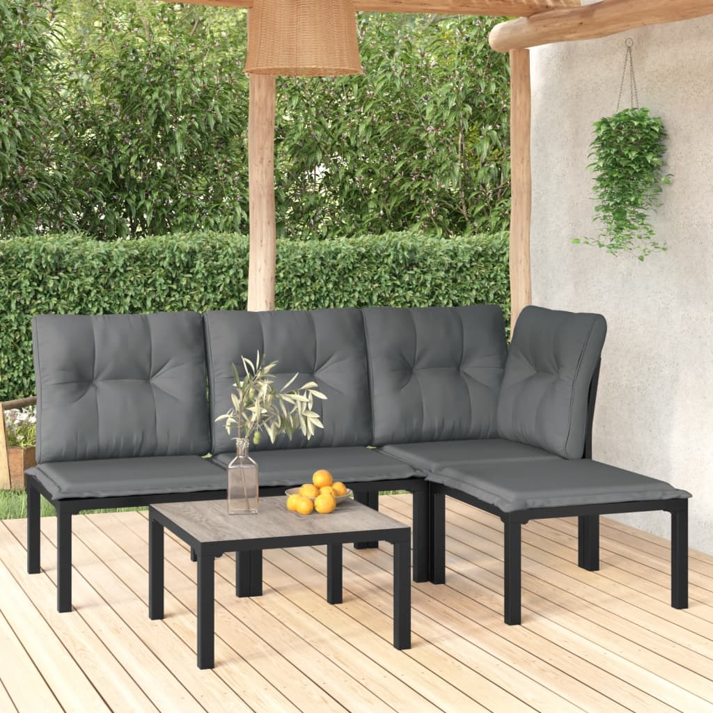 5-tlg. Garten-Lounge-Set Schwarz und Grau Poly Rattan