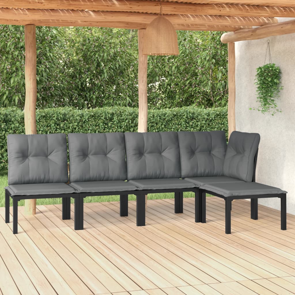 5-tlg. Garten-Lounge-Set Schwarz und Grau Poly Rattan