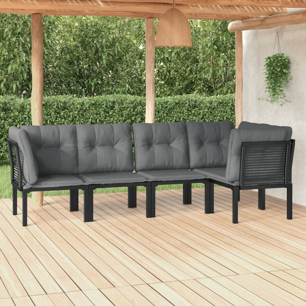 5-tlg. Garten-Lounge-Set Schwarz und Grau Poly Rattan