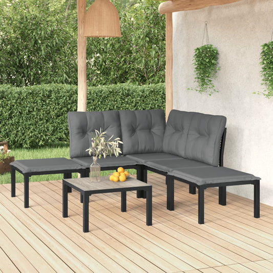 6-tlg. Garten-Lounge-Set Schwarz und Grau Poly Rattan