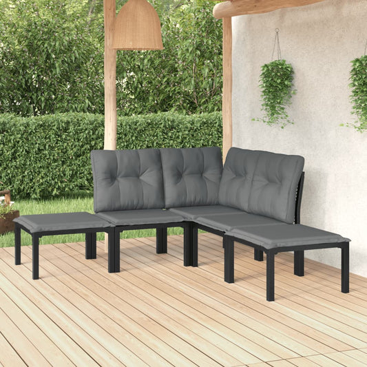 5-tlg. Garten-Lounge-Set Schwarz und Grau Poly Rattan