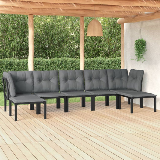 7-tlg. Garten-Lounge-Set Schwarz und Grau Poly Rattan