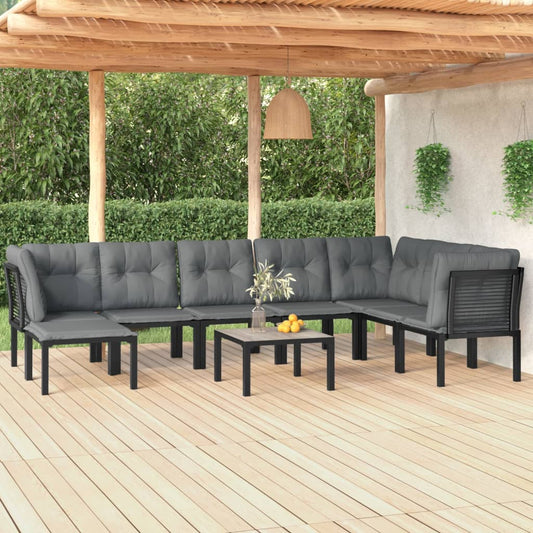 9-tlg. Garten-Lounge-Set Schwarz und Grau Poly Rattan