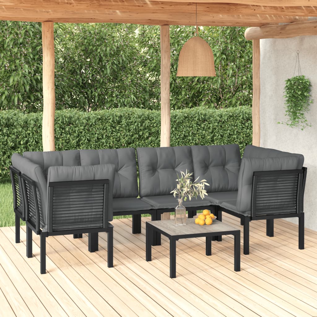 7-tlg. Garten-Lounge-Set Schwarz und Grau Poly Rattan