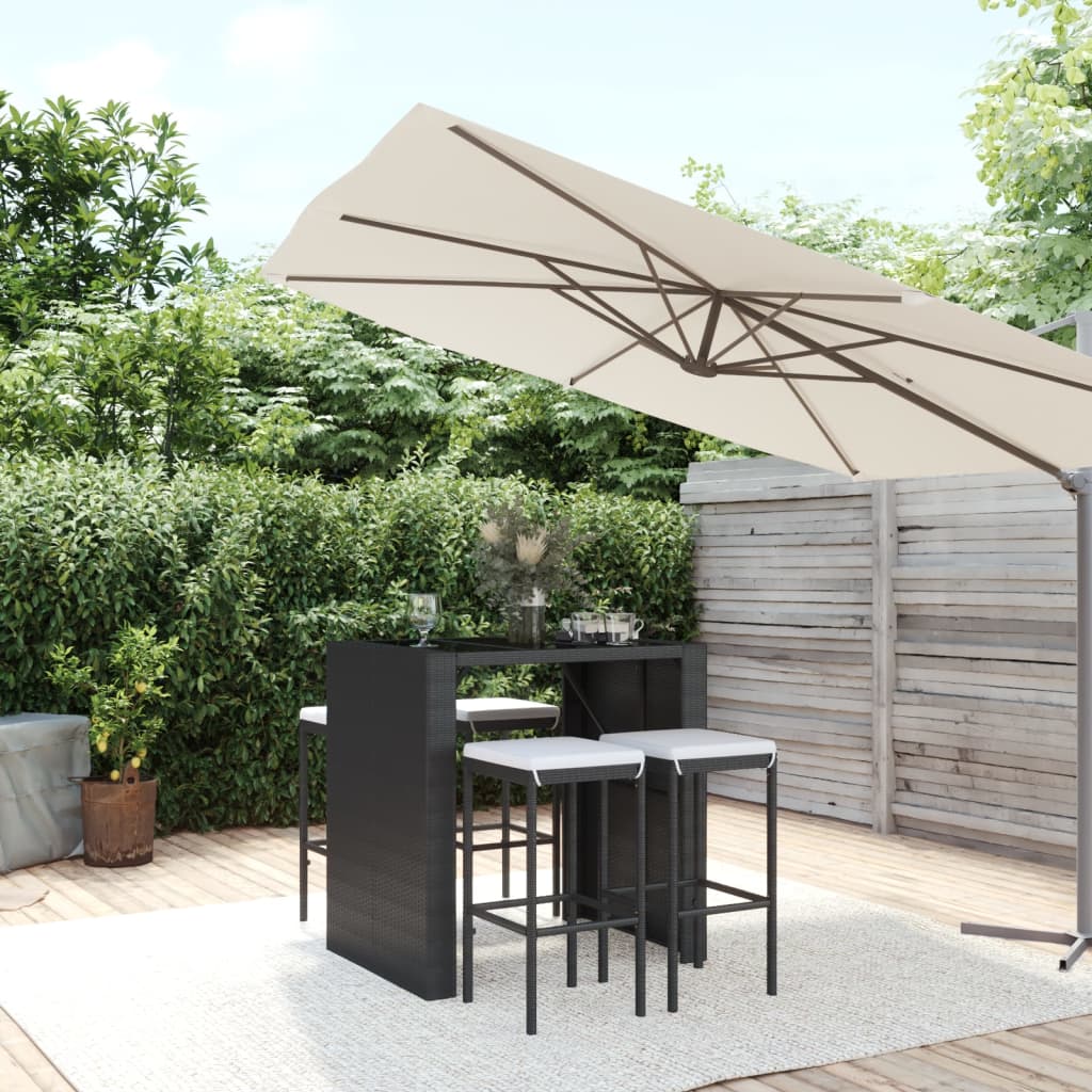 5-tlg. Gartenbar-Set mit Kissen Schwarz Poly Rattan