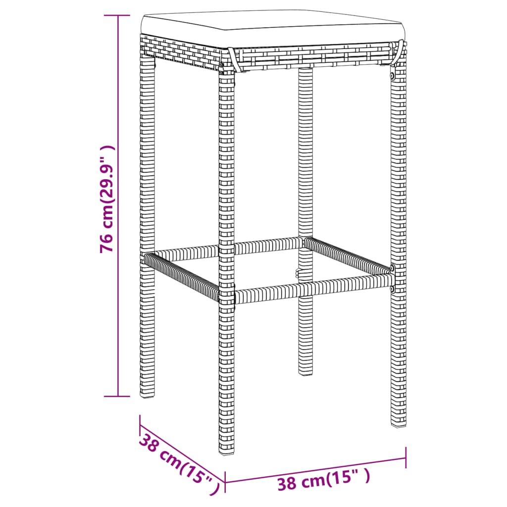 7-tlg. Gartenbar-Set mit Kissen Schwarz Poly Rattan