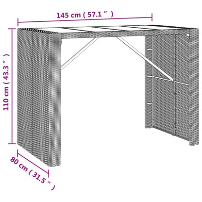 7-tlg. Gartenbar-Set mit Kissen Grau Poly Rattan