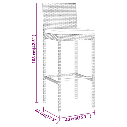 5-tlg. Gartenbar-Set mit Kissen Grau Poly Rattan