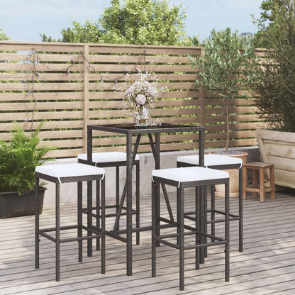 5-tlg. Gartenbar-Set mit Kissen Schwarz Poly Rattan