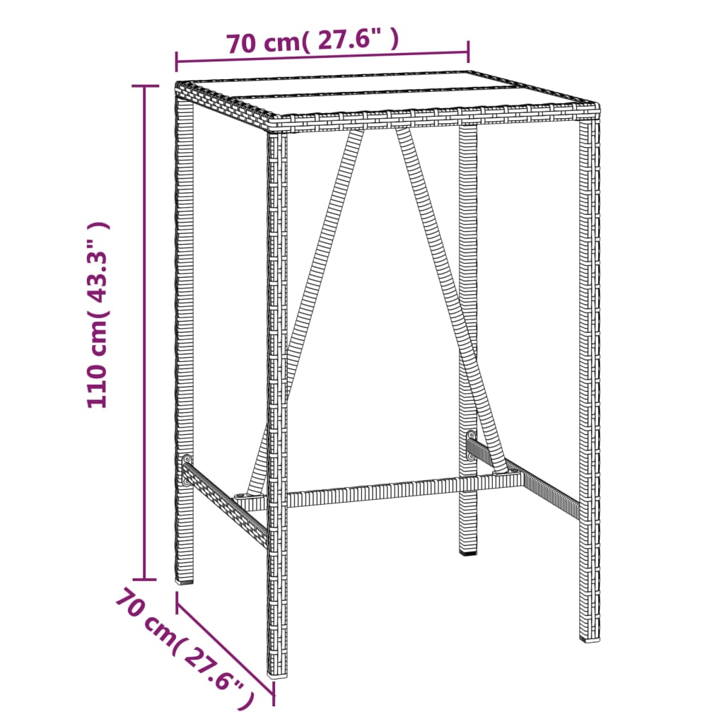 3-tlg. Gartenbar-Set mit Kissen Schwarz Poly Rattan