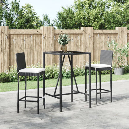 3-tlg. Gartenbar-Set mit Kissen Schwarz Poly Rattan