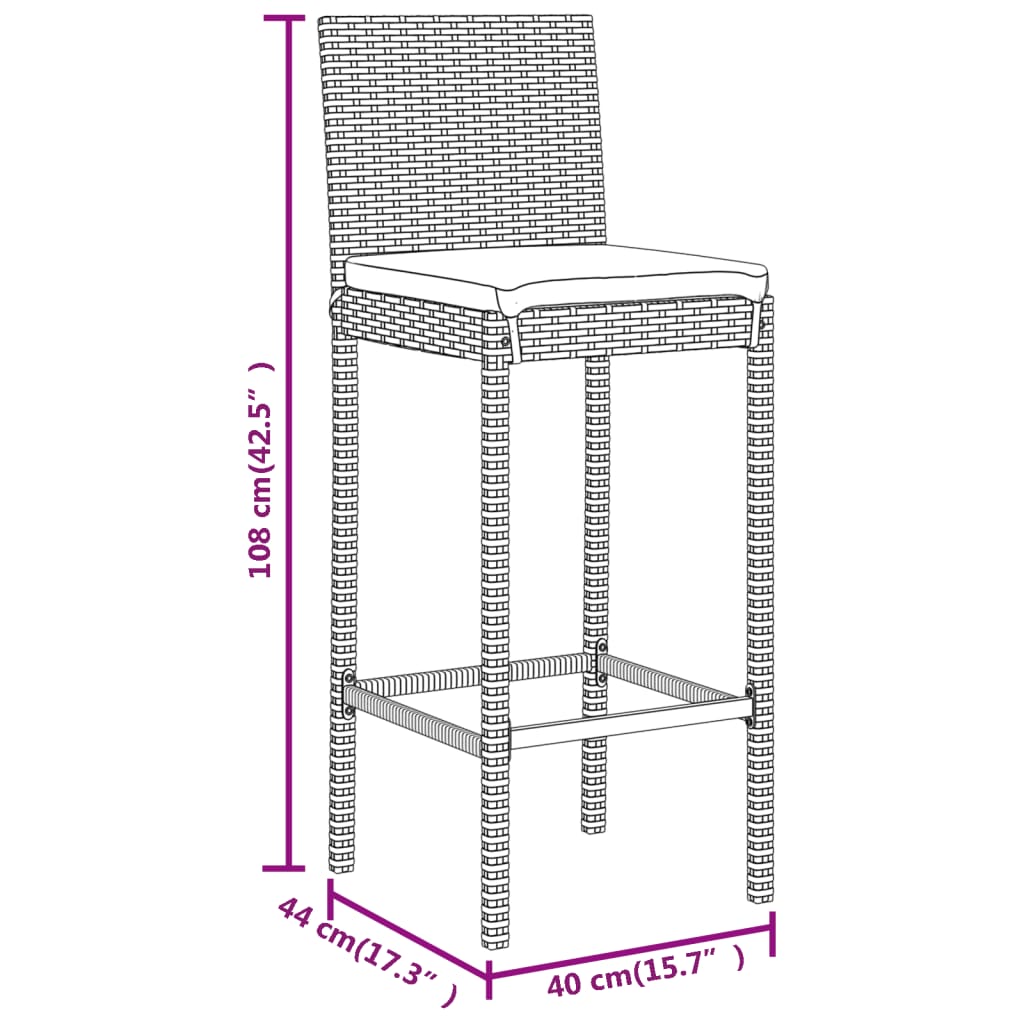 5-tlg. Gartenbar-Set mit Kissen Grau Poly Rattan