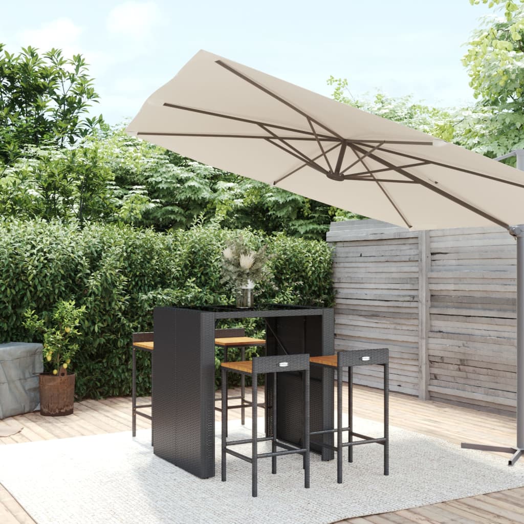 5-tlg. Gartenbar-Set Schwarz Poly Rattan & Massivholz Akazie