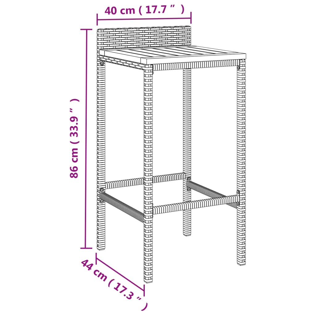 7-tlg. Gartenbar-Set Schwarz Poly Rattan & Massivholz Akazie