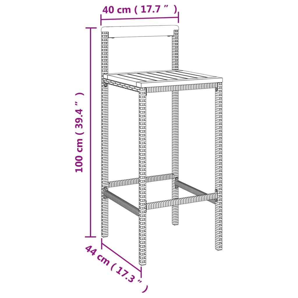 7-tlg. Gartenbar-Set Grau Poly Rattan & Massivholz Akazie