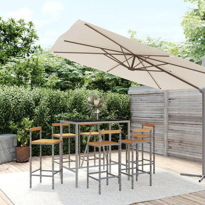 7-tlg. Gartenbar-Set Grau Poly Rattan & Massivholz Akazie