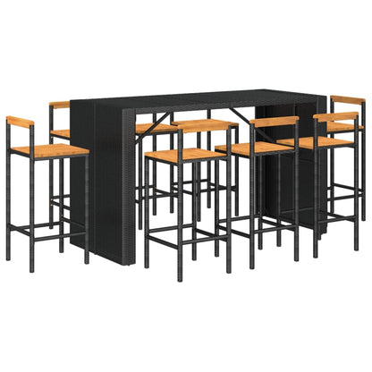 9-tlg. Gartenbar-Set Schwarz Poly Rattan & Massivholz Akazie