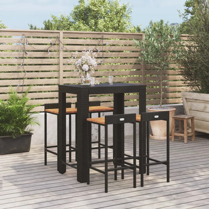 5-tlg. Gartenbar-Set Schwarz Poly Rattan & Massivholz Akazie