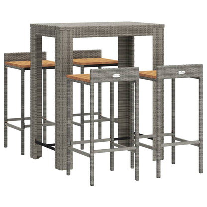 5-tlg. Gartenbar-Set Grau Poly Rattan & Massivholz Akazie