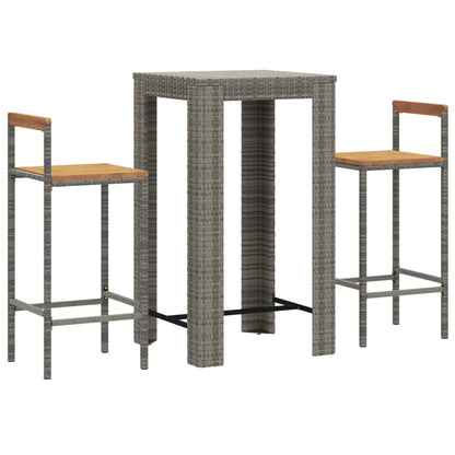 3-tlg. Gartenbar-Set Grau Poly Rattan & Massivholz Akazie