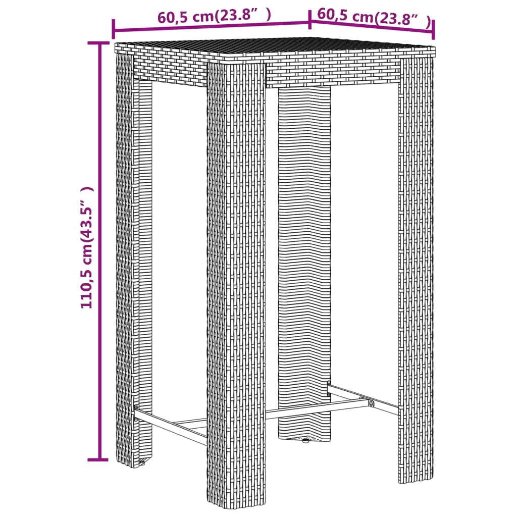 3-tlg. Gartenbar-Set Grau Poly Rattan & Massivholz Akazie