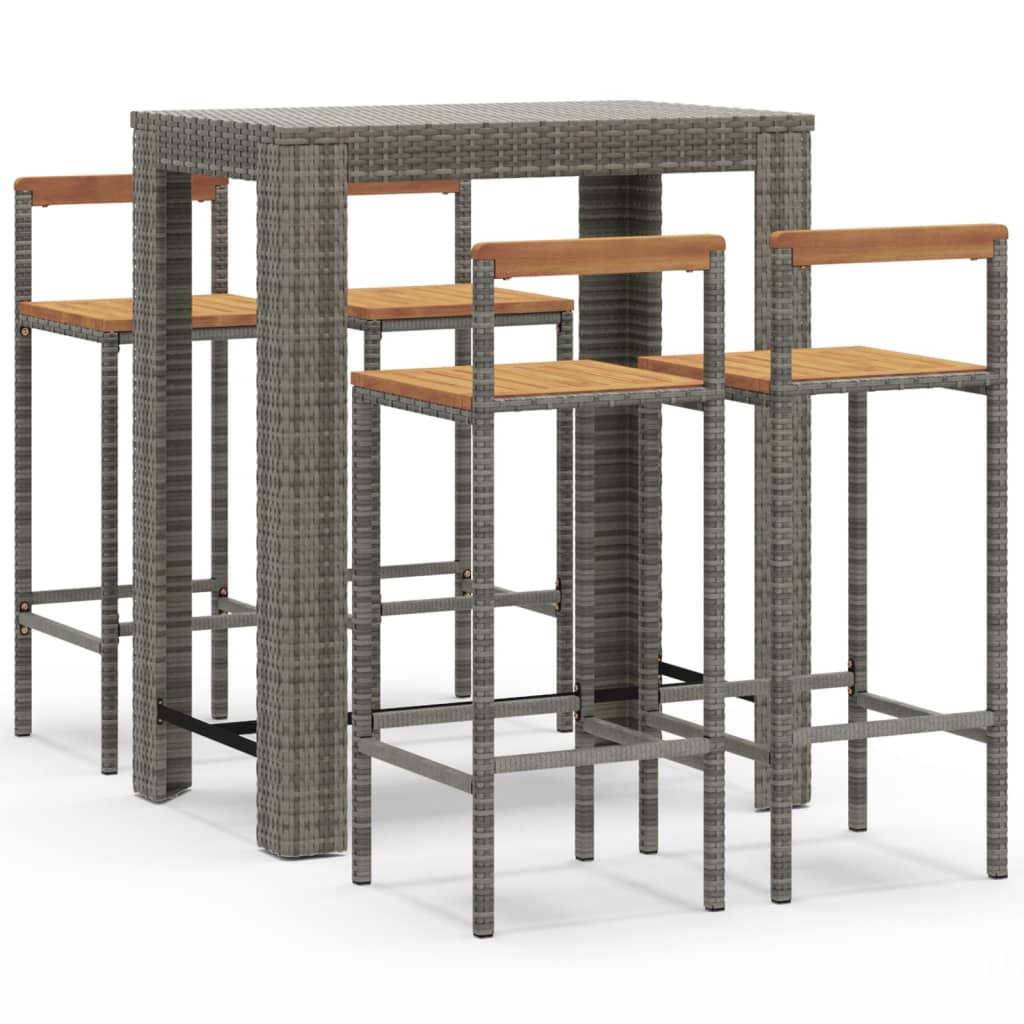 5-tlg. Gartenbar-Set Grau Poly Rattan & Massivholz Akazie