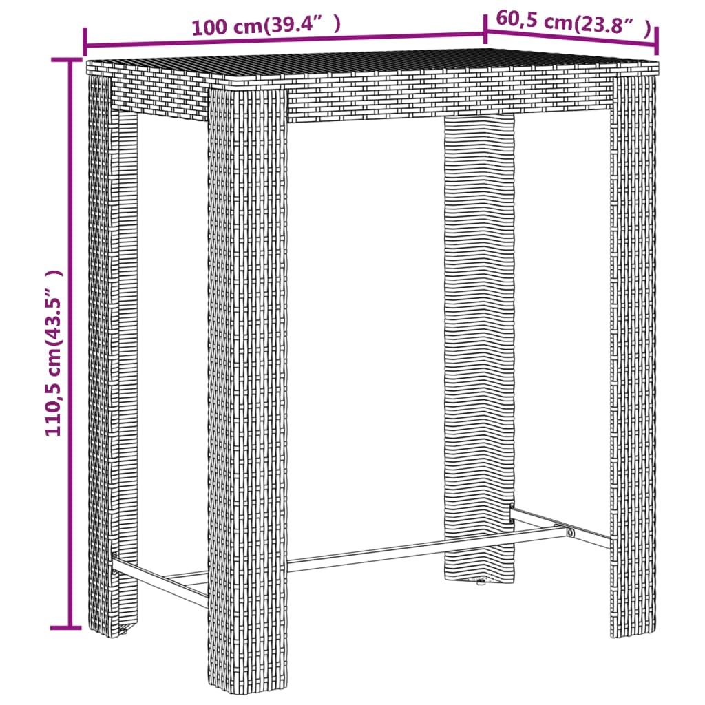 5-tlg. Gartenbar-Set Grau Poly Rattan & Massivholz Akazie