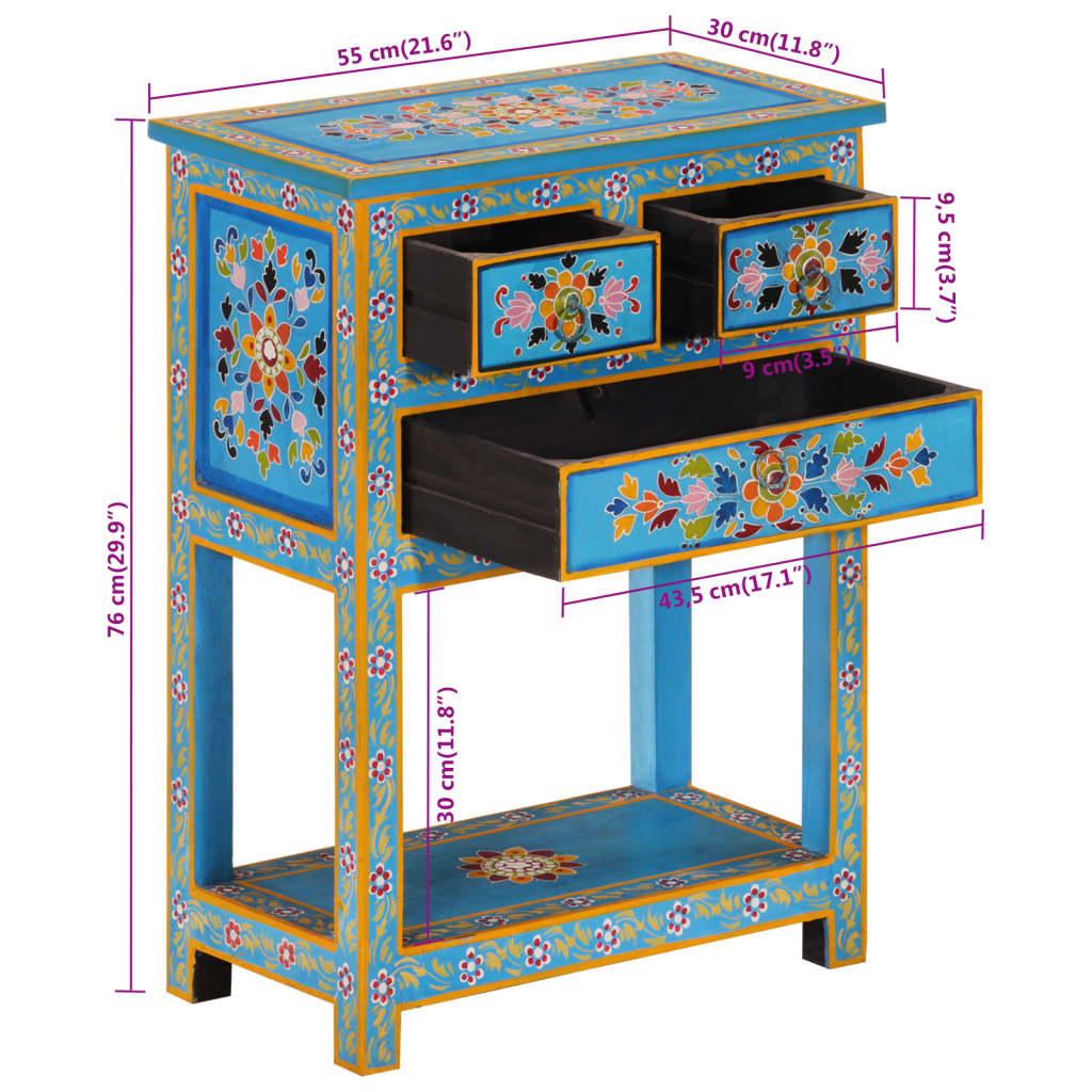 Sideboard turquoise 55x30x76 cm solid mango wood