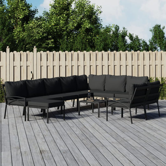 11-tlg. Garten-Lounge-Set mit Grauen Kissen Stahl