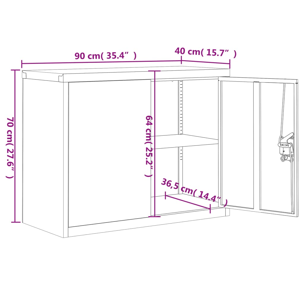 Filing cabinet white 90x40x70 cm steel