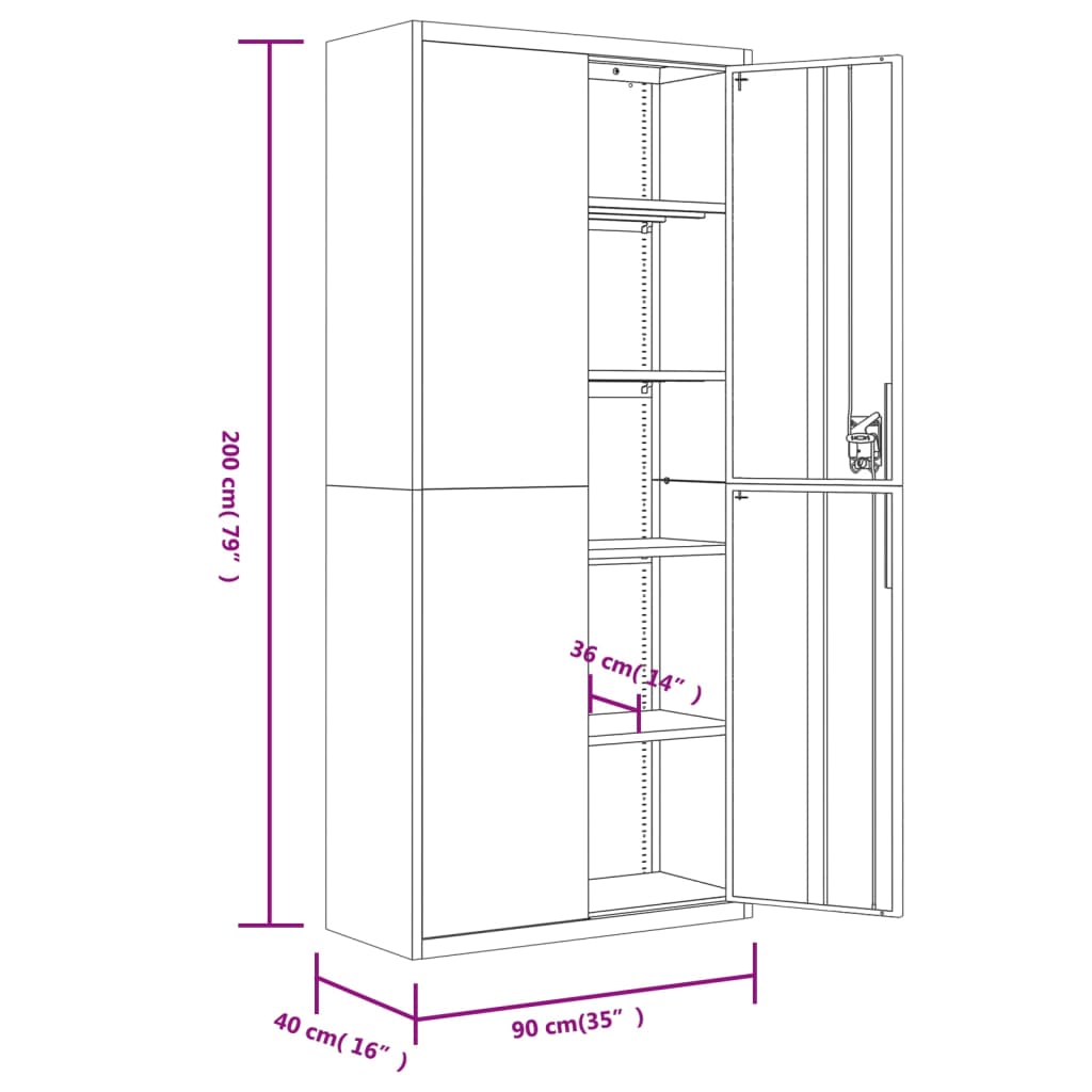 Aktenschrank Anthrazit 90x40x200 cm Stahl