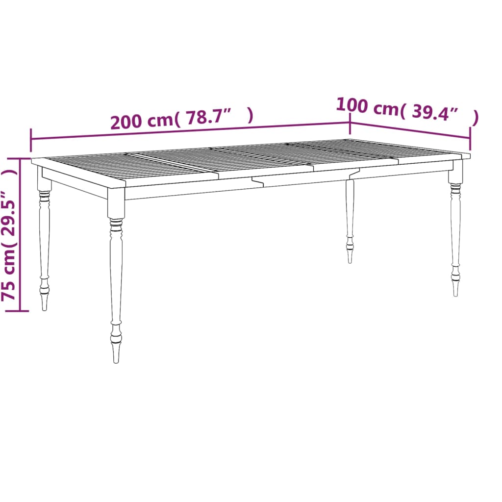 Batavia-Tisch 200x100x75 cm Massivholz Teak